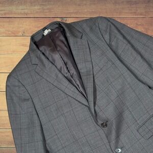 Banana Republic Men 40S Slim Grey Plaid Marzotto Super 100s Wool Blazer 351342